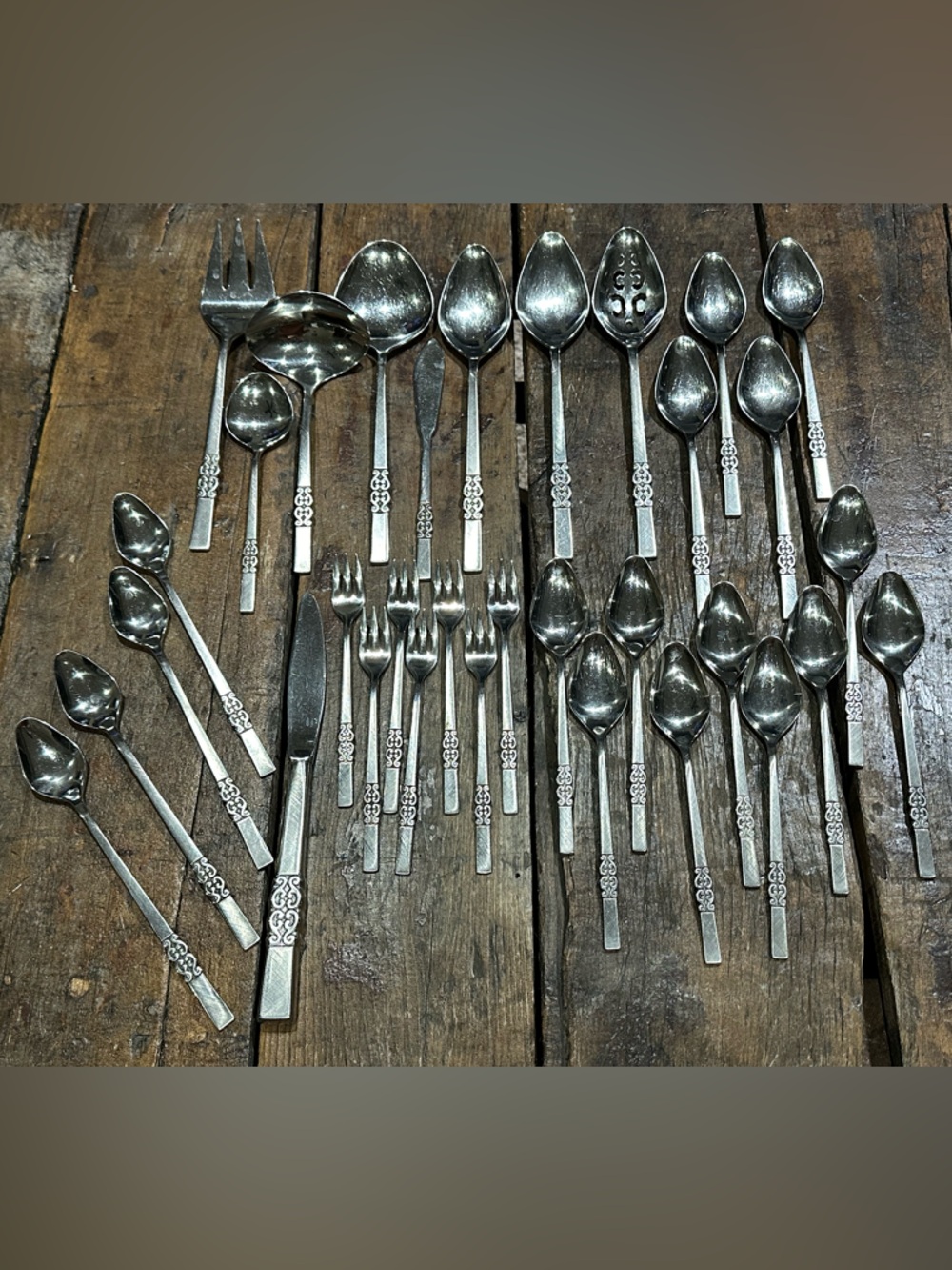 Vintage Danish Scroll silverware collection by International Steel discontinued